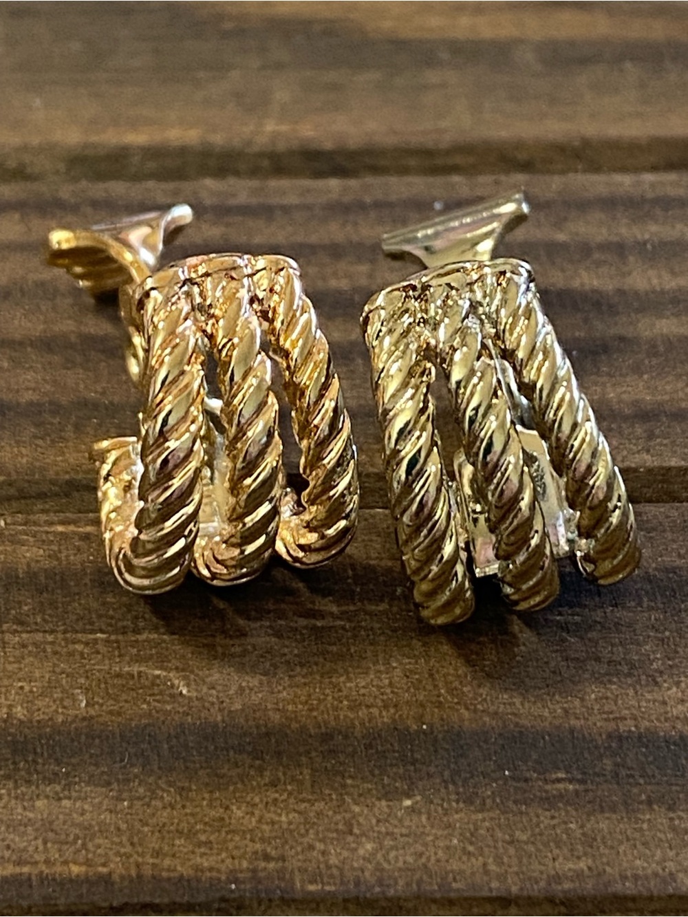 Monet Gold Tone Clip-On Earrings Twisted Textured Rope Vintage Signed Monet